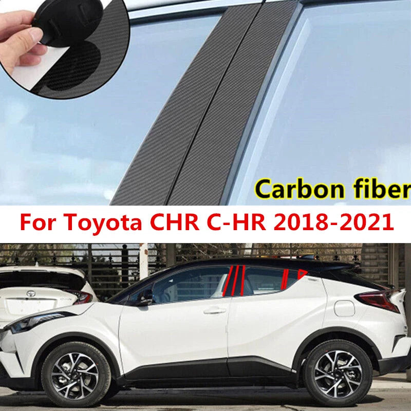 8pcs/set Carbon Fiber Pillar Posts Door Trim Covers for Toyota CH-R (2018–2021)