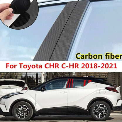 8pcs/set Carbon Fiber Pillar Posts Door Trim Covers for Toyota CH-R (2018–2021)