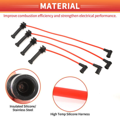 4 Pcs Spark Plug Wire Ignition Coil Cable for Ford Focus (1998-2004)