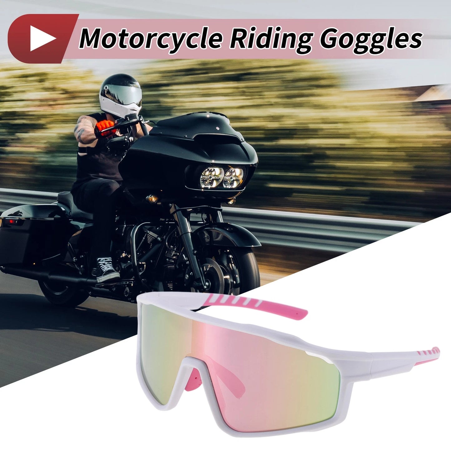 Motorcycle Riding Goggles Pink Lens White Frame Tri-Acetyl Cellulos PC UV400