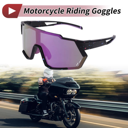 1 x Motorcycle Riding Goggles Purple Black with Blue and Red Dots UV400