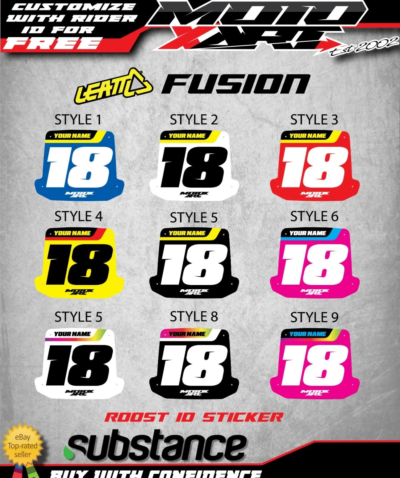 Leatt Fusion Roost ID Sticker Motocross Graphics Decals for MX (All Years)
