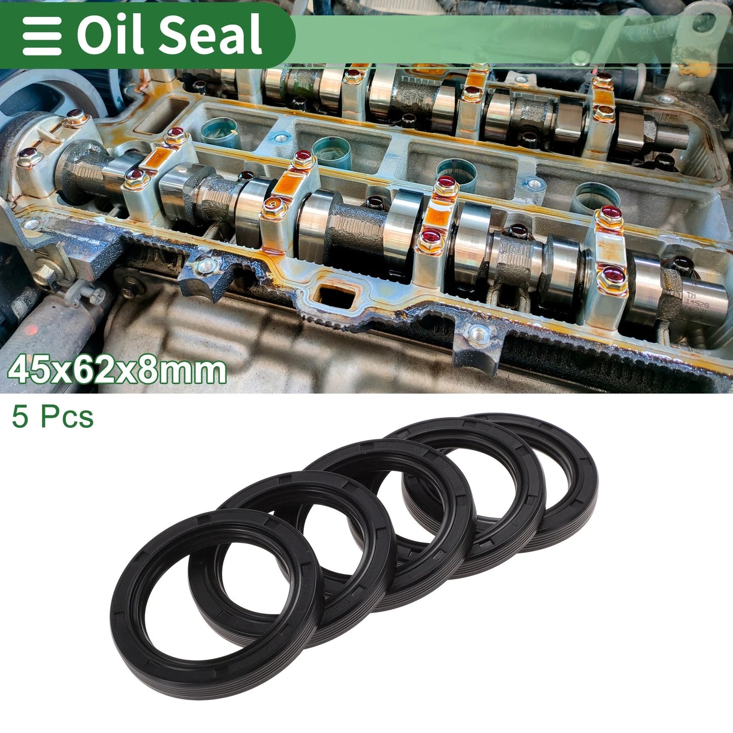 Oil Seal NBR Rubber 45x62x8mm High Pressure Black 5 Pcs