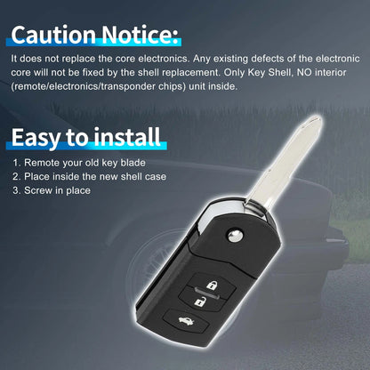 3 x Keyless Entry Remote Fob Shell Case for Mazda 3, 6, MX5, RX8 (2004-2020)
