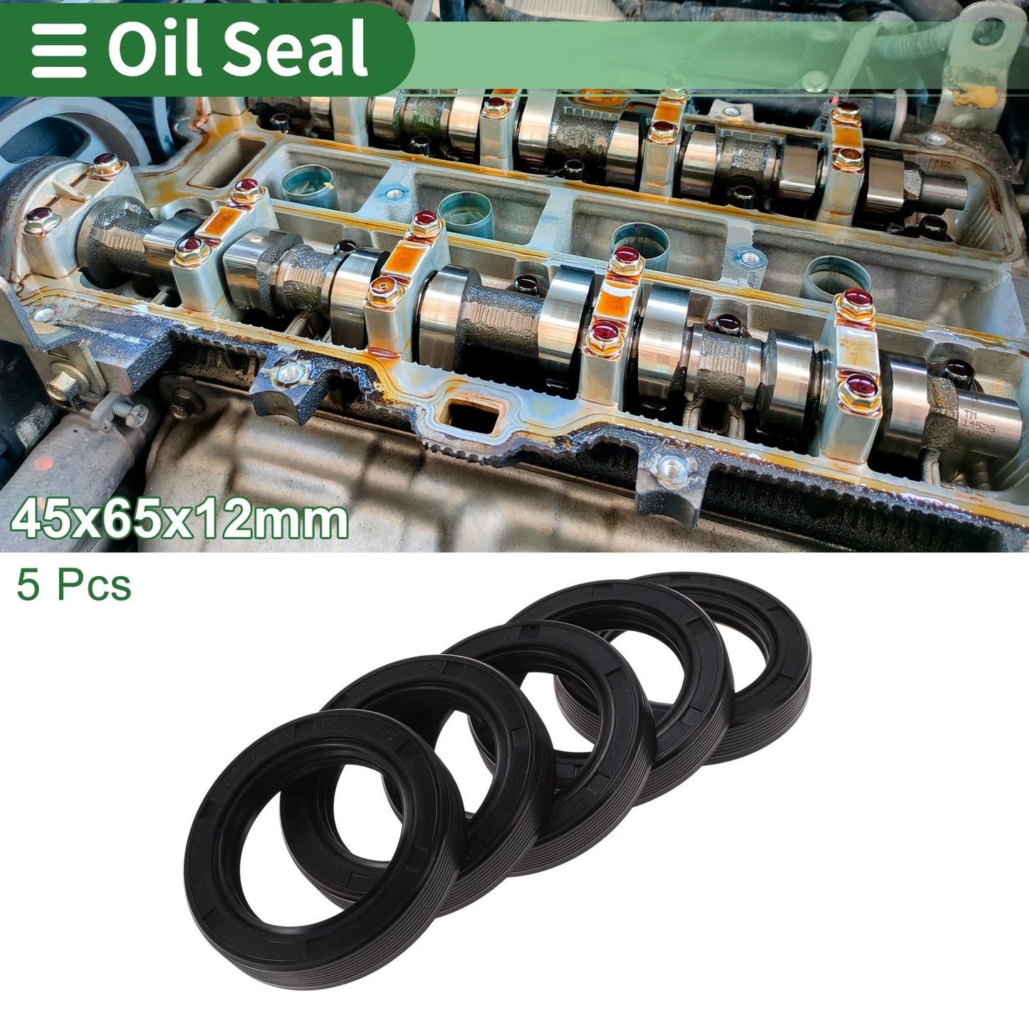 Oil Seal NBR Rubber 45x65x12mm High Pressure Black 5 Pcs