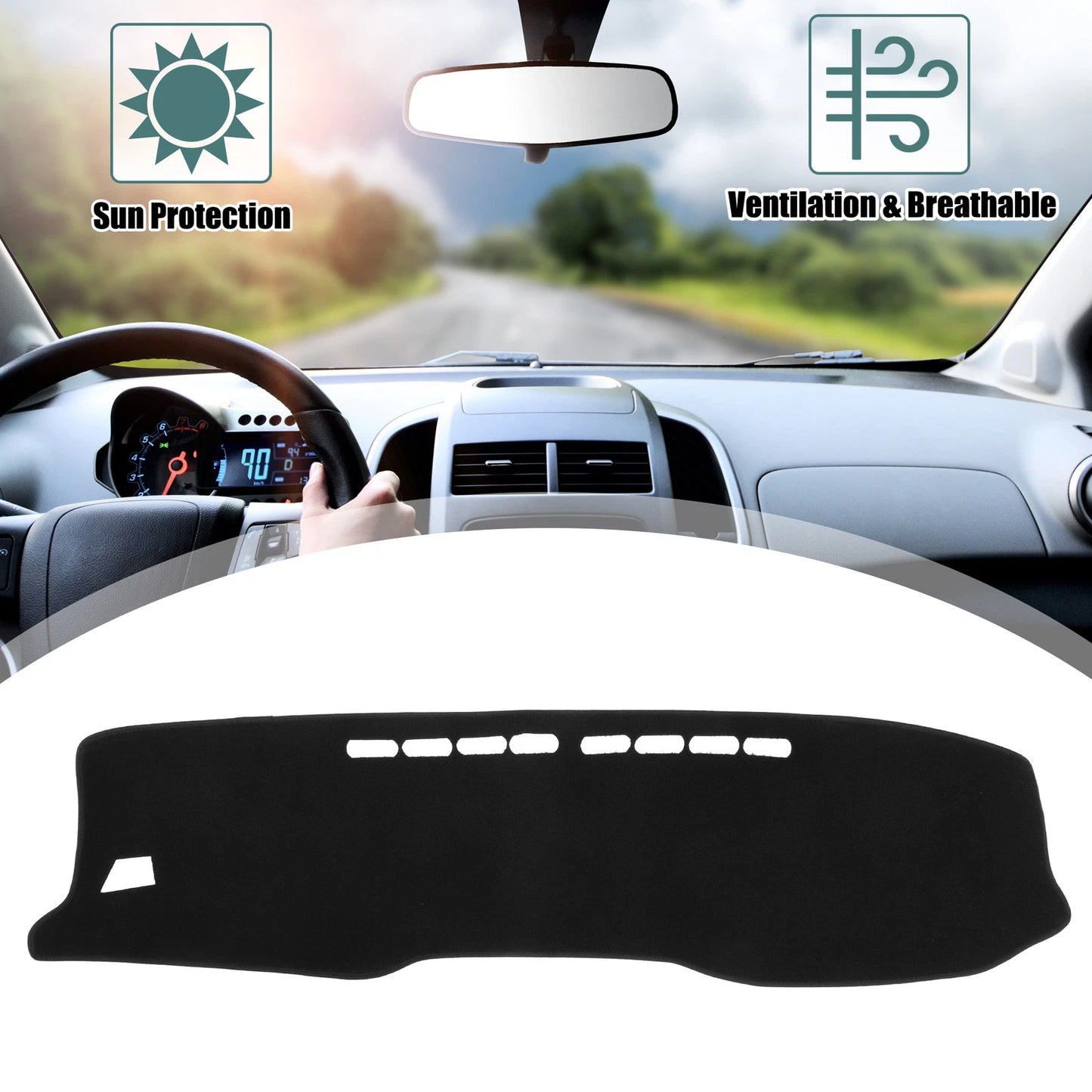 Black Dashboard Cover Mat Protector for TOYOTA Hilux (2017-2023)