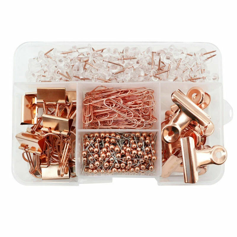 500 x Binder Clips Paper Clips Push Pins Set for Office School Stationery