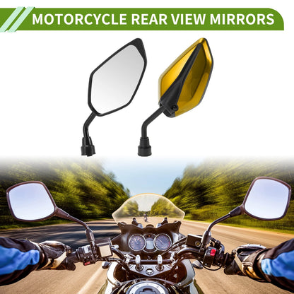 Rear View Mirrors Leaf Shape Gold Tone Iron Plastic 1 Set for M10 Motorcycle