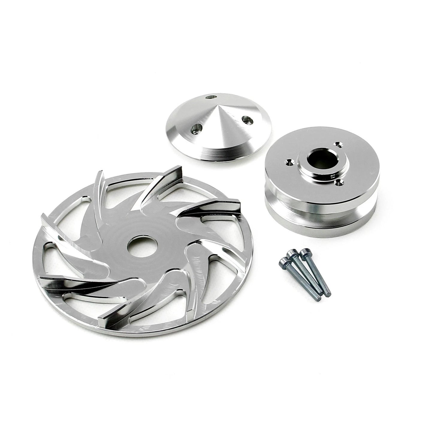 Single V Groove Silver Billet Alternator Pulley & Fan Kit for Chevy Ford