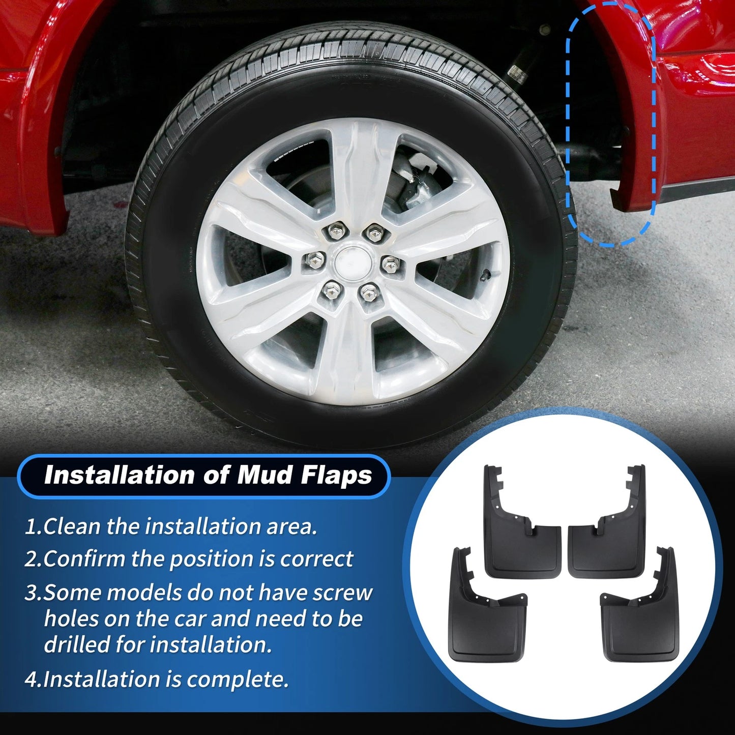Front & Rear Splash Guards Mud Flaps for Ford F-150 (2021-2025)