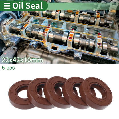 Oil Seal 22x42x10mm FKM Rubber Brown 5 Pcs
