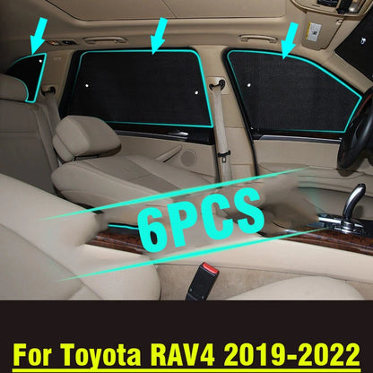 6 x Side Window Camp Black Silver Privacy Sunshades for Toyota RAV4 (2019–2022)