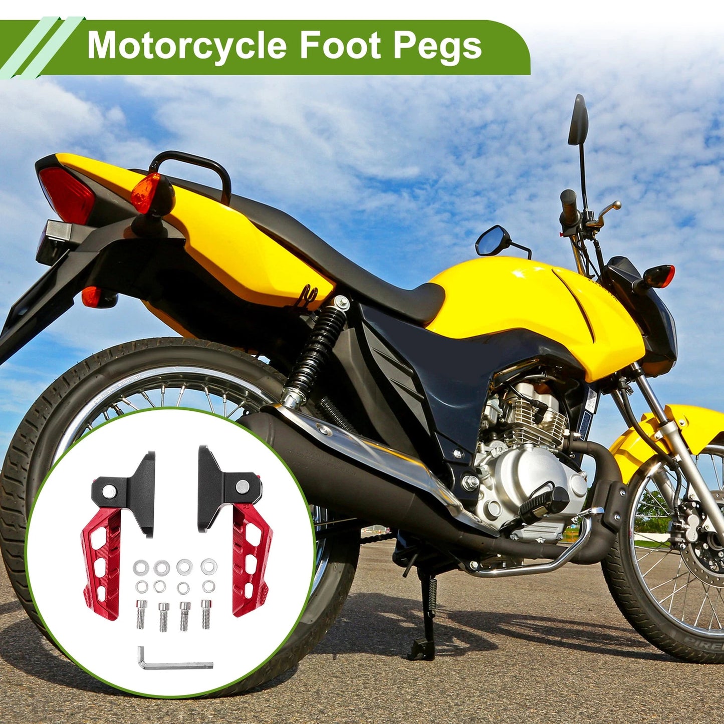 FootPegs 6.3" Red Foot Pedal 1 Set w/Screws & Washers for Motorcycle