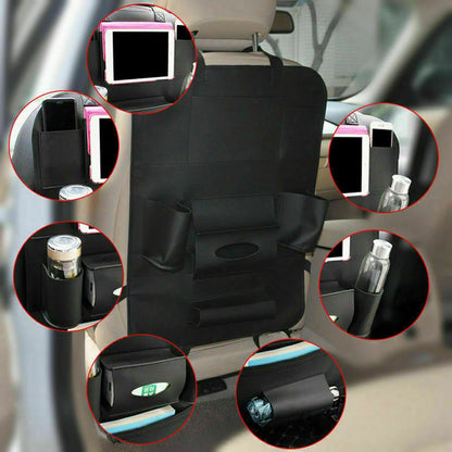 Back Seat Organizer Bag for Car - PU Leather Travel iPad Holder (Fits Most Cars)
