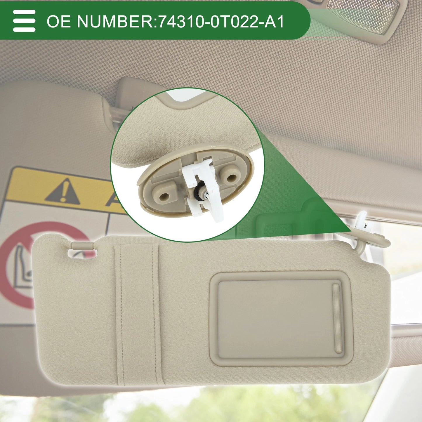 Right Passenger Side Sun Visor for Toyota Venza (2010-2015)