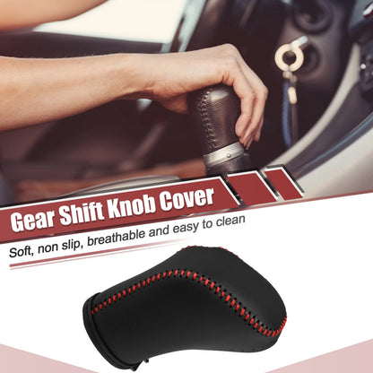 Auto Gear Shift Knob Cover Protector Black W/ Red Stitches for Toyota Crown