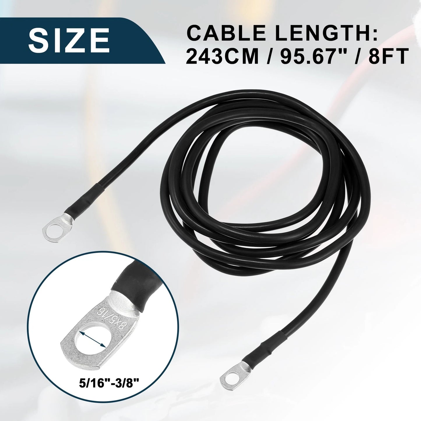 Inverter Battery Cable / 5/16"-3/8" / Battery Copper Wire Black for Car