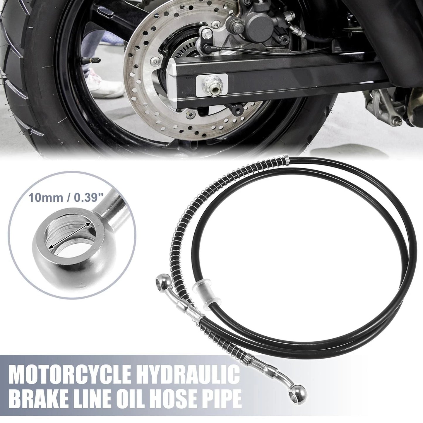 55.12" 10mm Brake Line Oil Hose Pipe Stainless Steel Black for Motorcycle