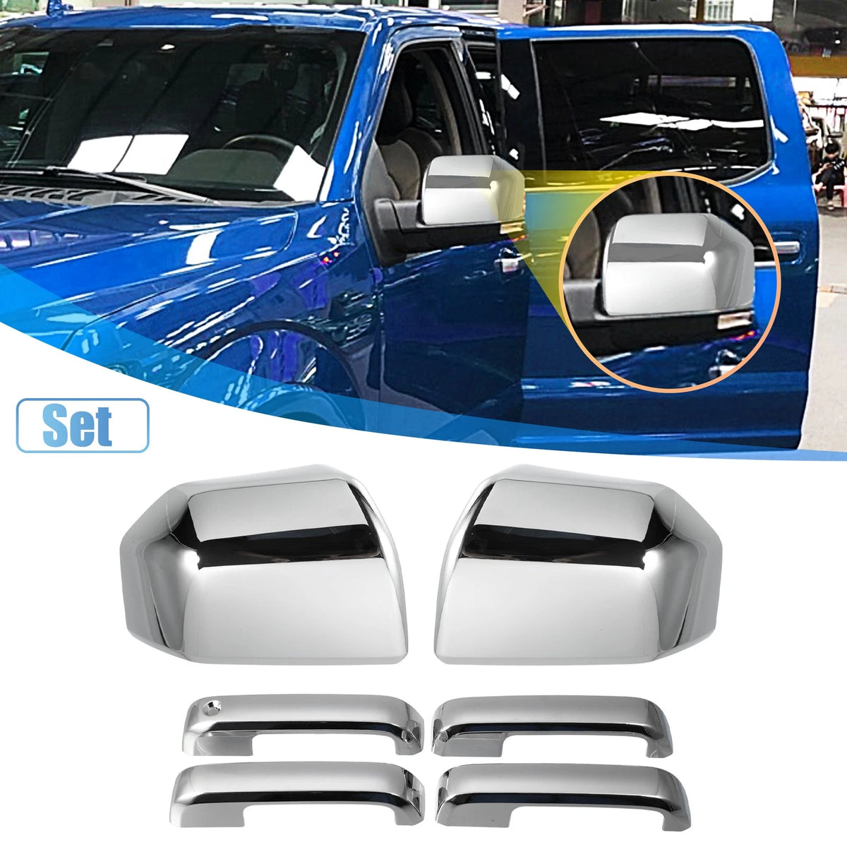 Top Half Mirror Cover Cap & Door Handle Cover for Ford F150 (2015-2023)