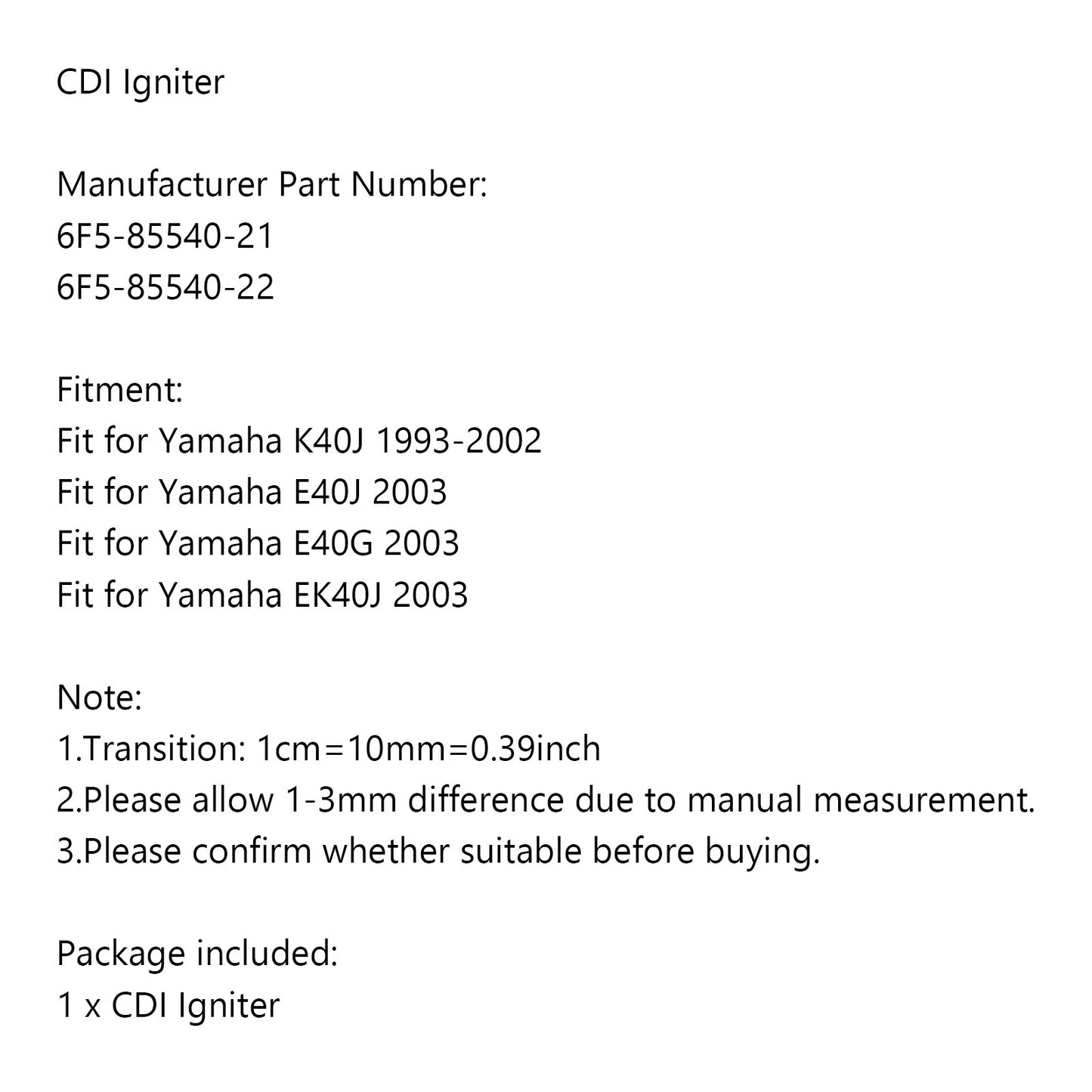 CDI Module for Yamaha K40J E40J E40G EK40J (1993-2002)