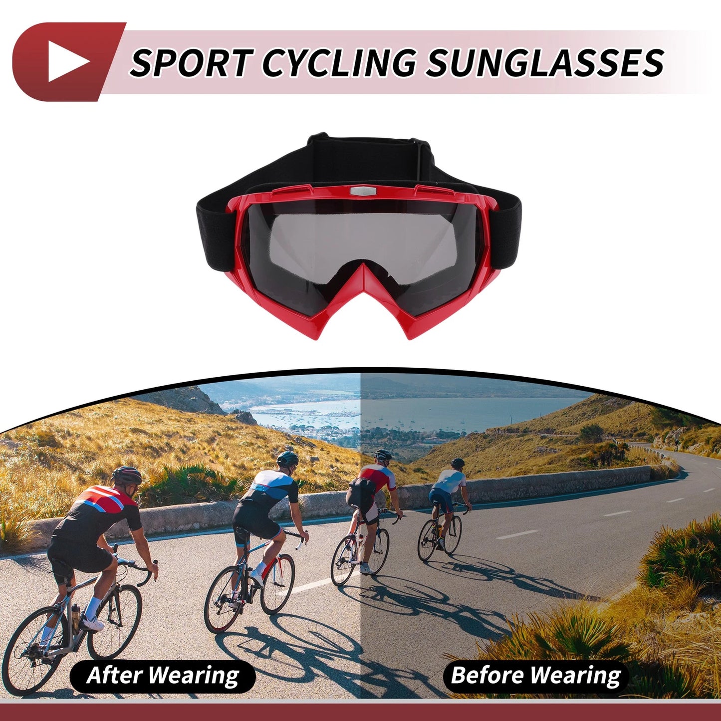 1 Set Motorcycle Riding Goggles Grey Lens Red Frame PC Cycling for Motorcycle