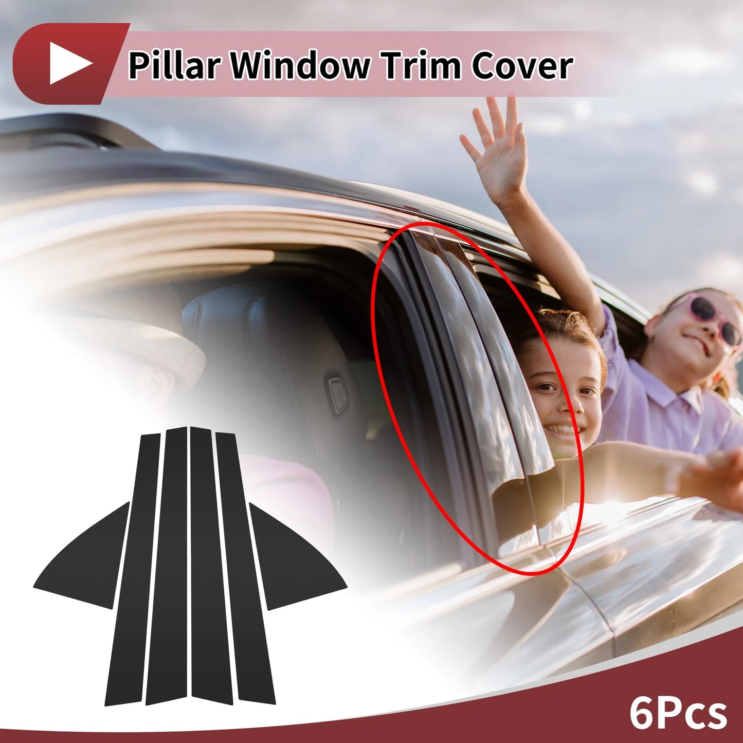6 Pcs Car Door Pillar Window Trim for Honda Civic (1992-1995) Black