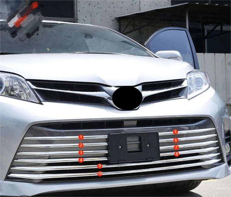 Chrome Front Lower Grille Stripe Cover Trim for Toyota Sienna (2018-2020) 10 x pcs