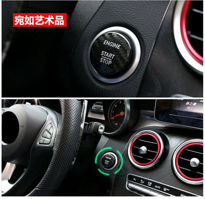 1PCS Carbon Fiber Start Stop Engine Button Switch Sticker Fit For Benz C GLC GLE