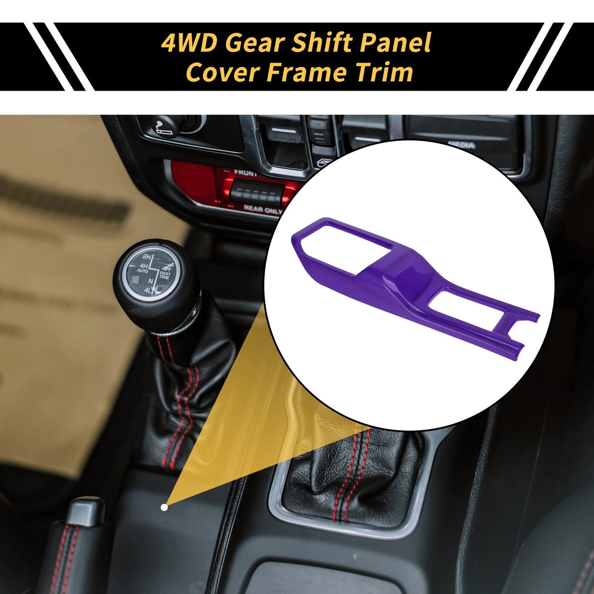 4WD Gear Shift Panel Cover for Jeep Wrangler JL JLU 2018-2024 - Purple Trim