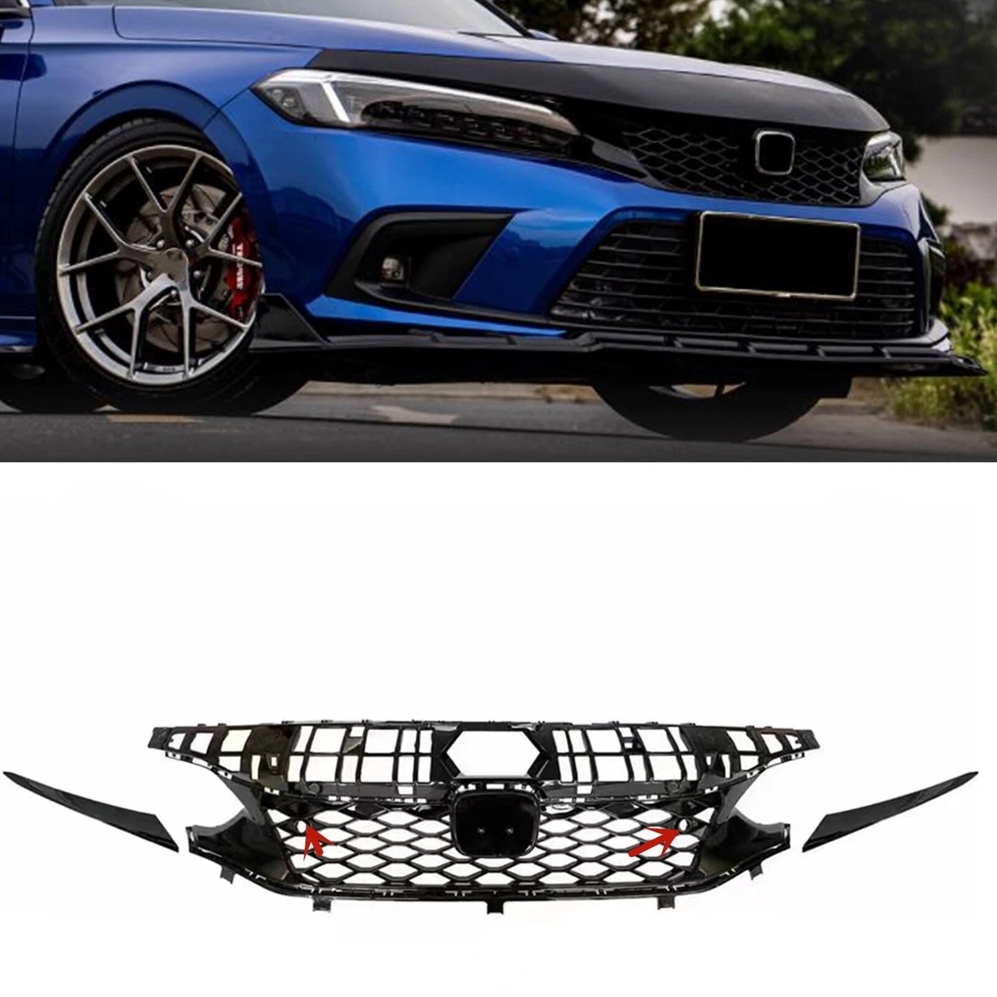 4pcs Front Grille & Bonnet Trim for Honda Civic 2022-2024 Type R Style
