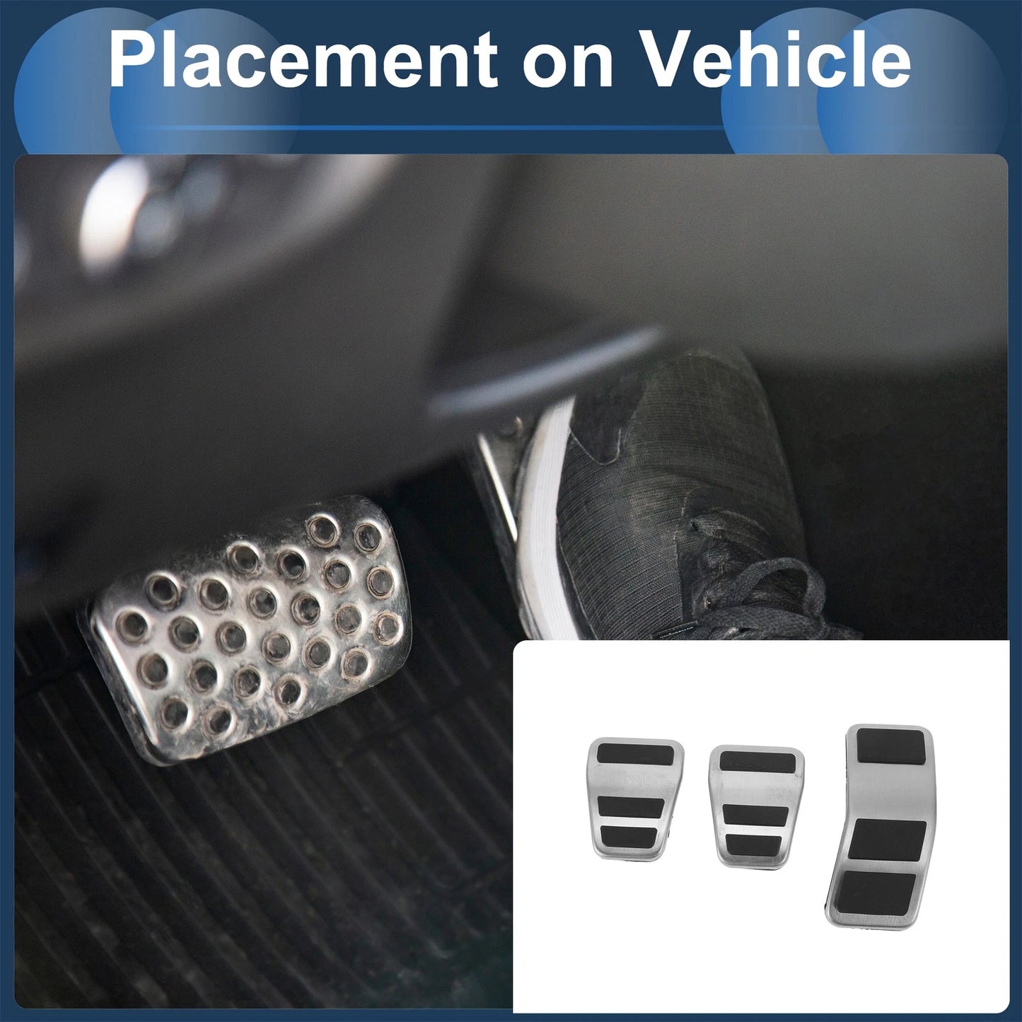 3 x Foot Accelerator Pedal Covers for Ford Fiesta (2007-2012) Silver Tone