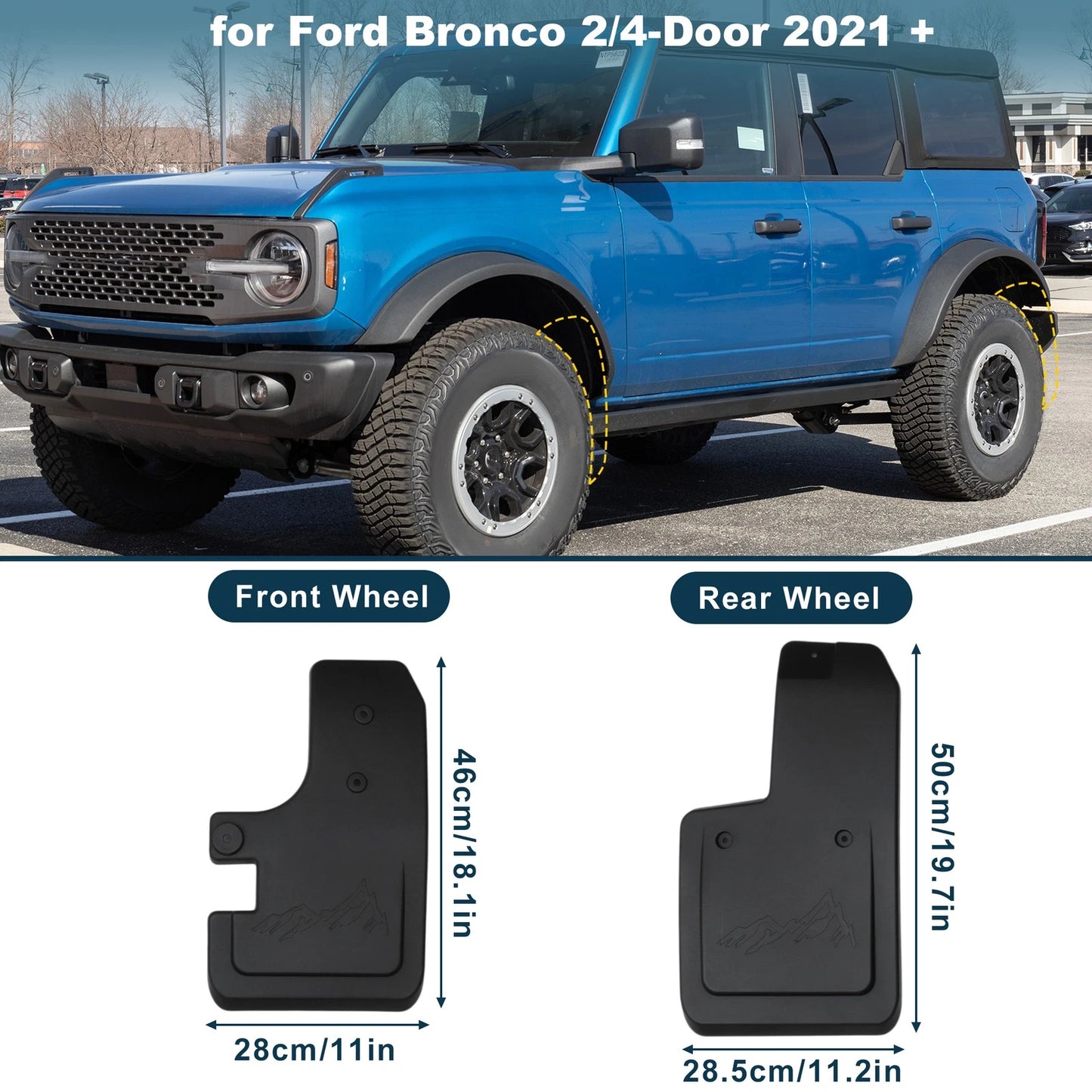 Mud Flaps Kit for Ford Bronco 2021-2025 2 x 4-Door Splash Guards No-Drill