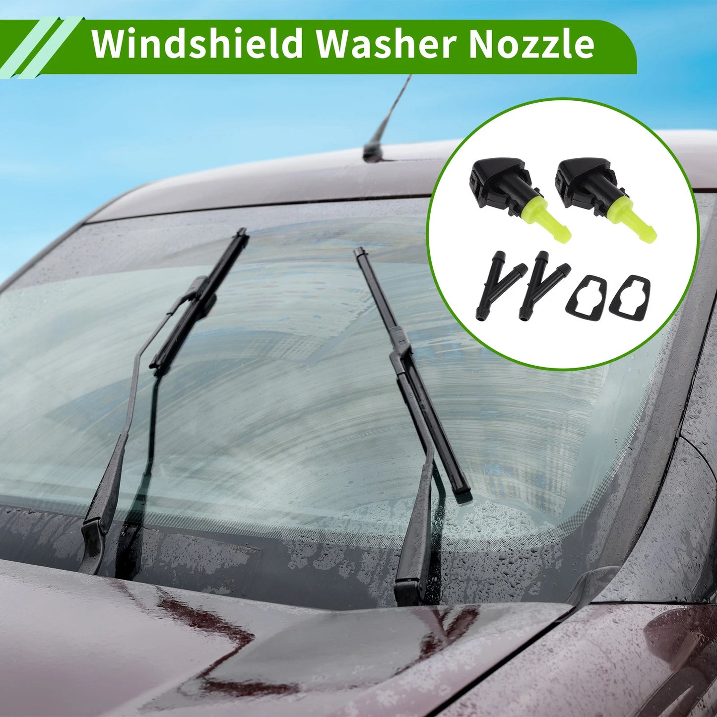 Windshield Washer Nozzle & 2 x Hose Connectors for Jeep Patriot (2007-2017)