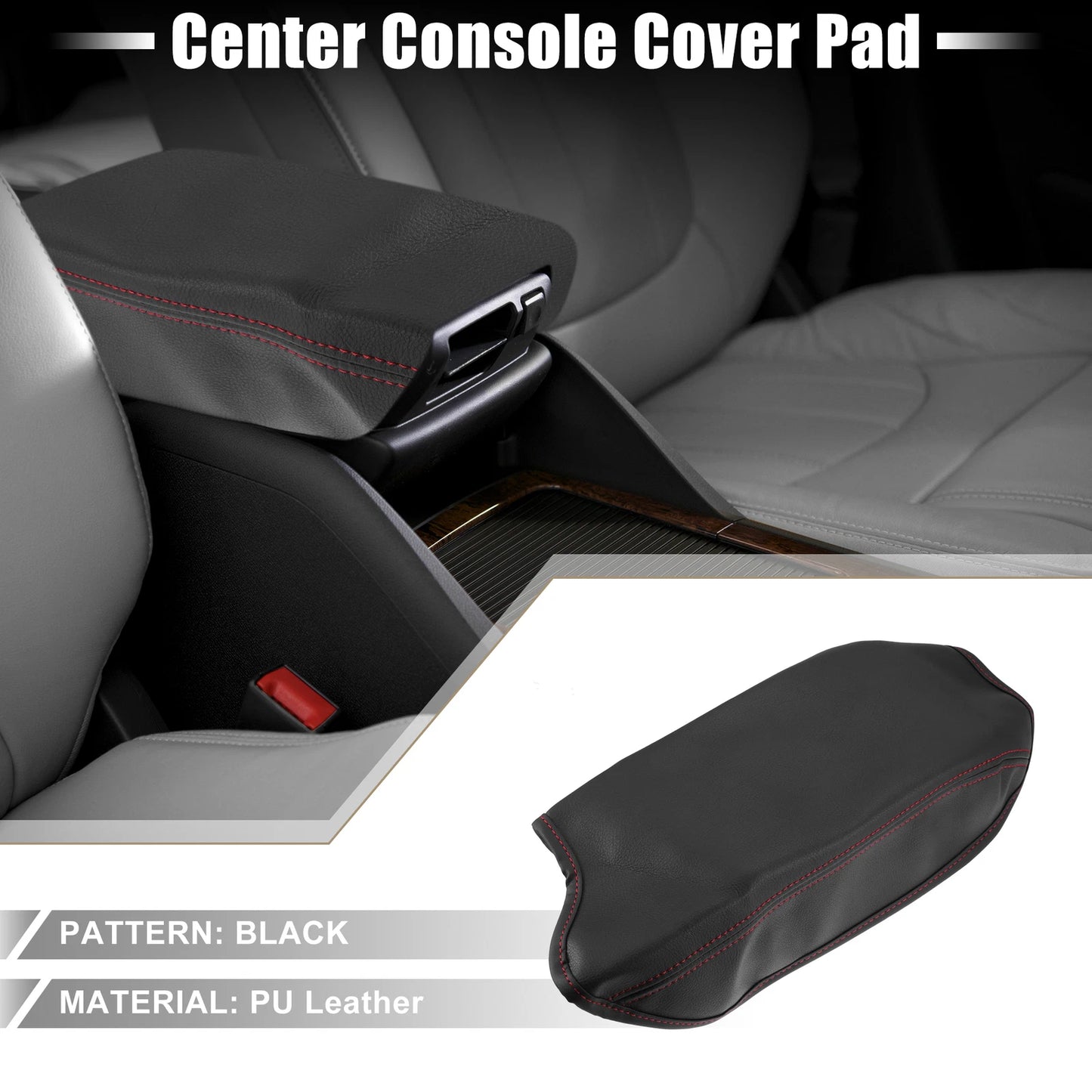 Center Console Armrest Cover for Ford Ranger (2019-2021) Black Red Stitch