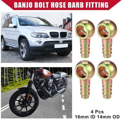 Banjo Bolt Hose Barb Fitting 4 x 16mm ID 14mm OD for Car Motorcycle