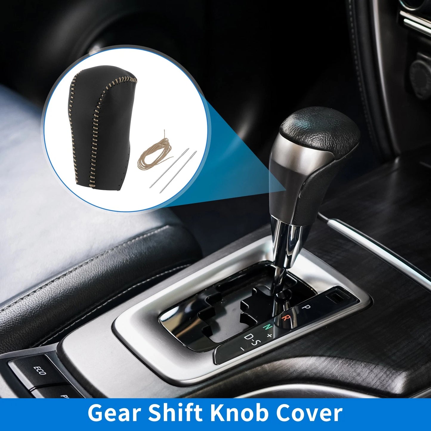 Car Gear Shift Knob Cover for Toyota RAV4 (2013-2016) Black Beige Faux Leather