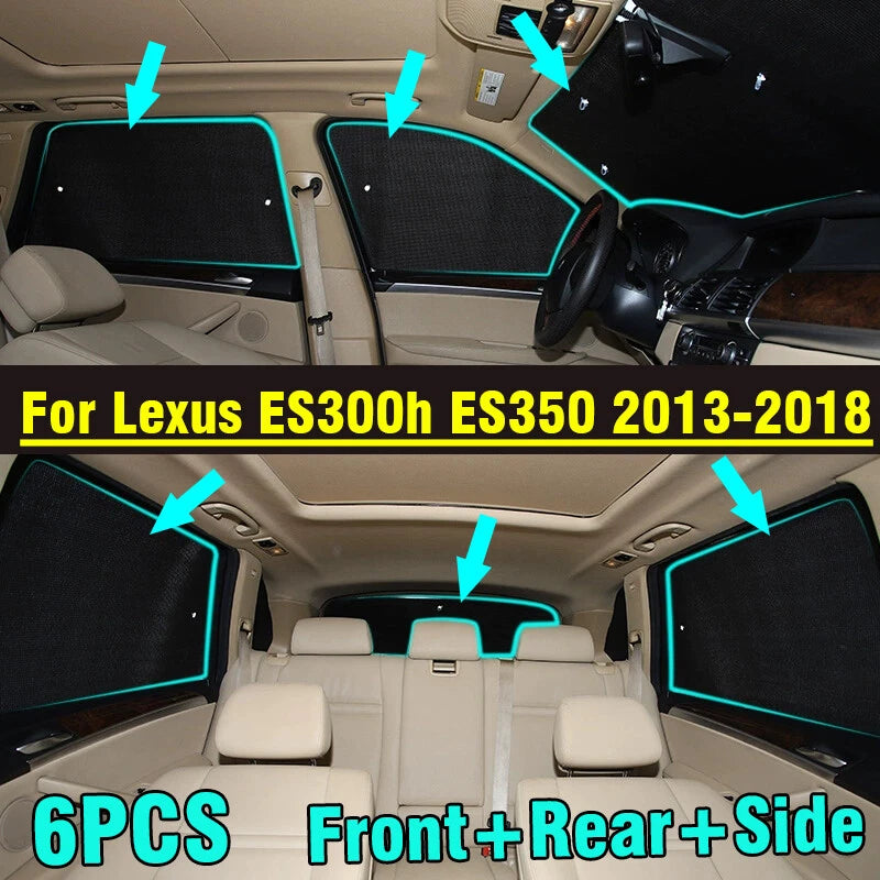 6X Front/Side/Rear Window Privacy Sunshade for Lexus ES300h/ES350 (2013–2018)