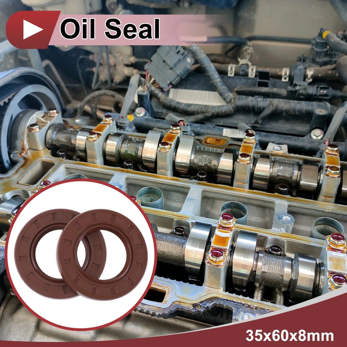 Oil Seal 35x60x8mm Brown 2 x Seal Ring FKM Rubber for Automotive