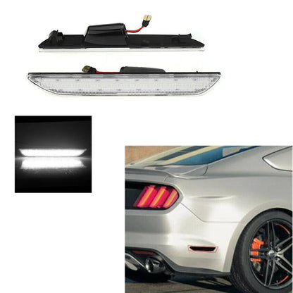 2 x Rear Clear & White LED Bumper Side Marker Lights for Ford Mustang (2015-2023)