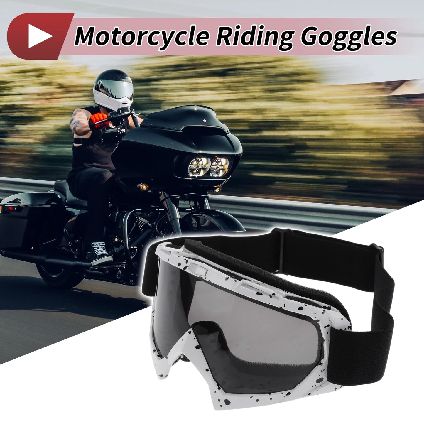 Set Motorcycle Riding Goggles Grey Lens White Black Frame PC Cycling Sunglasses