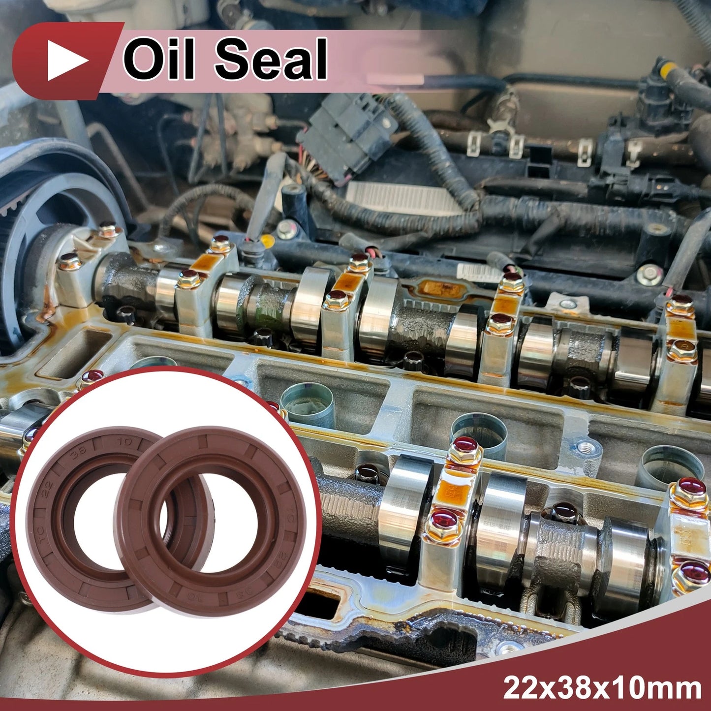 Oil Seal 2 x 22x38x10mm Brown Seal Ring Rotary Shaft Seal FKM Rubber