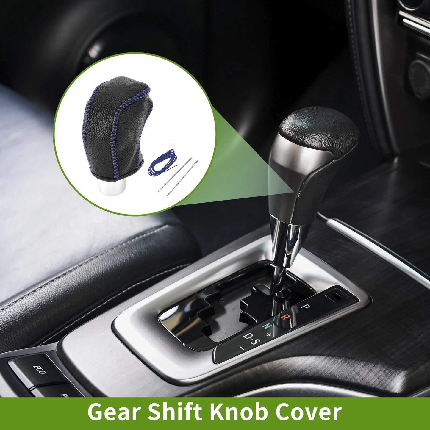 Set Car Gear Shift Knob Cover Pebbled Black Blue for Toyota Tacoma (2016–2022)
