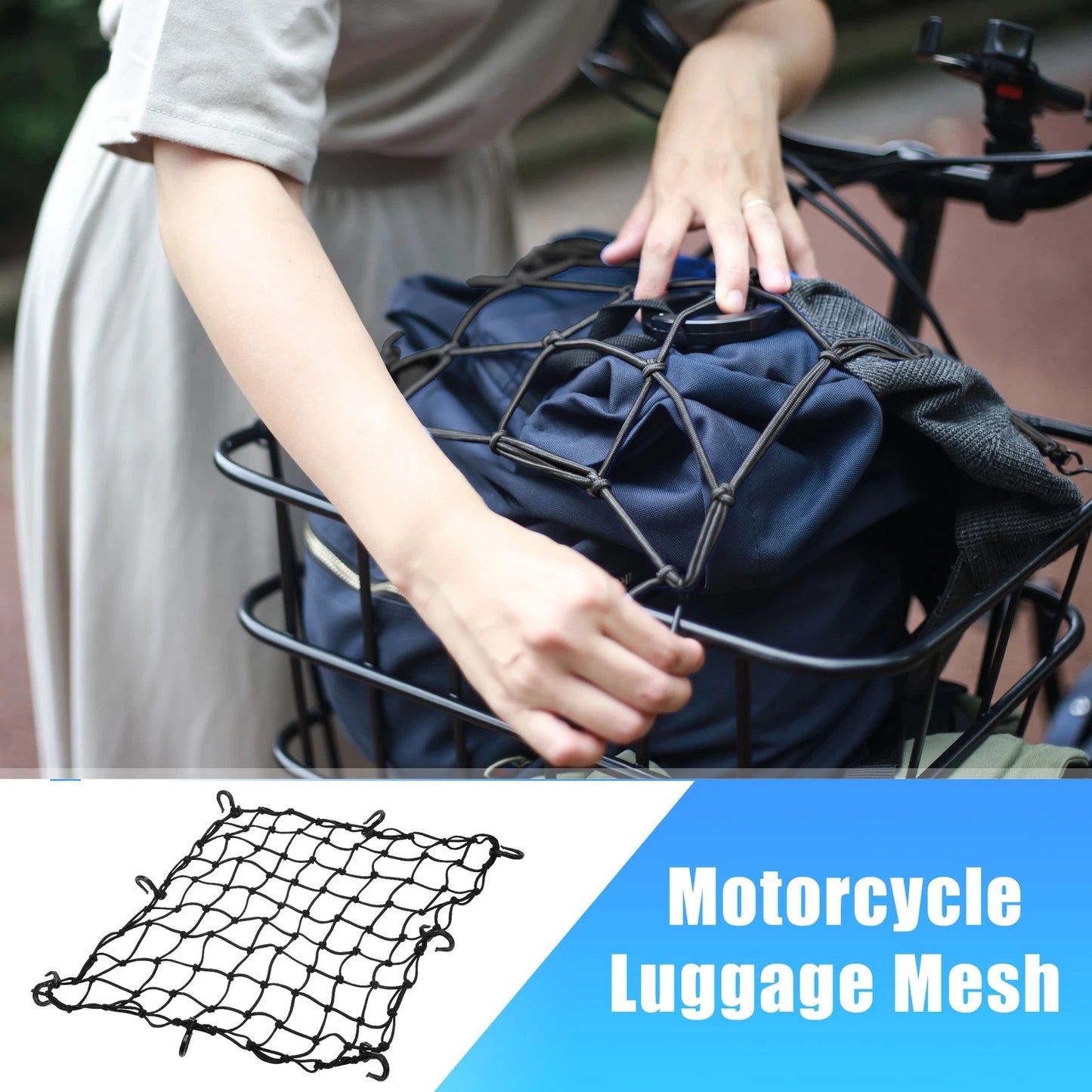 50x50cm Motorcycle Cargo Net Luggage Thicken Netting with Hook for ATV Black