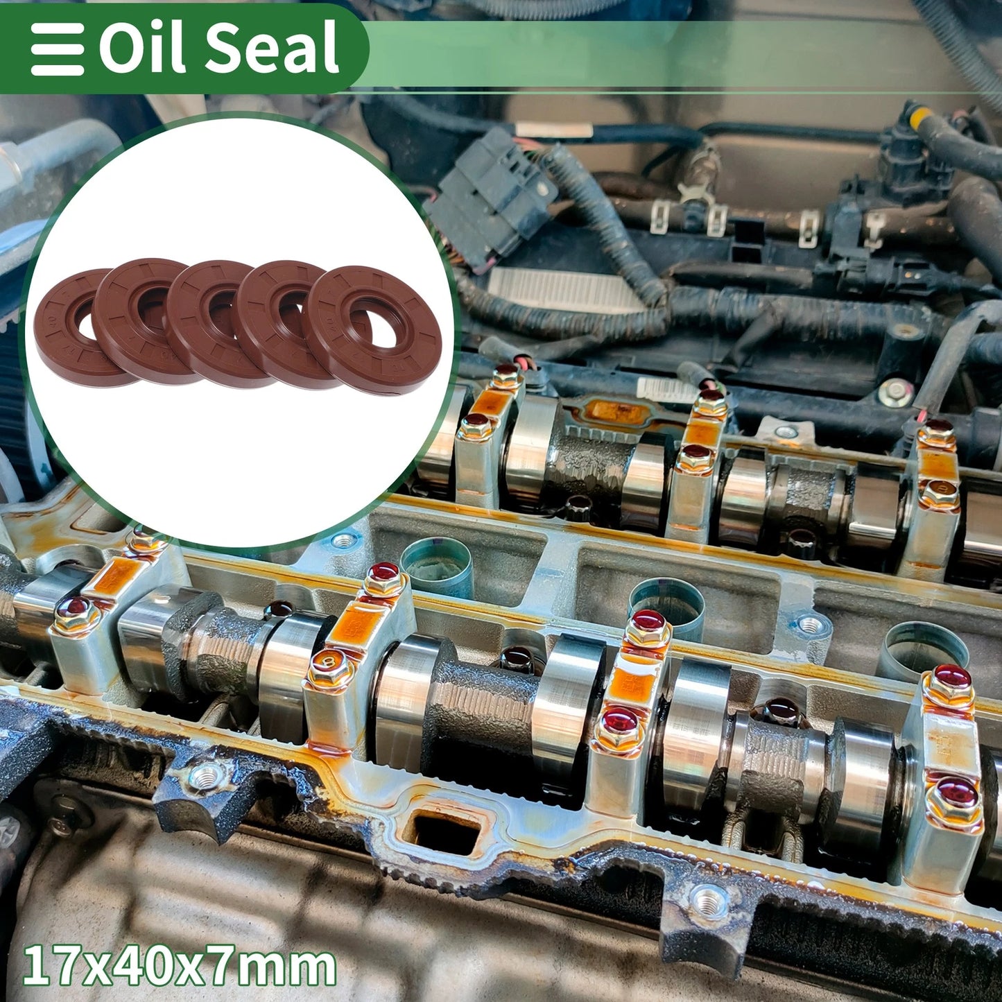 Oil Seal Seal Ring Rotary Shaft Seal FKM Rubber 17x40x7mm Brown 5 Pcs