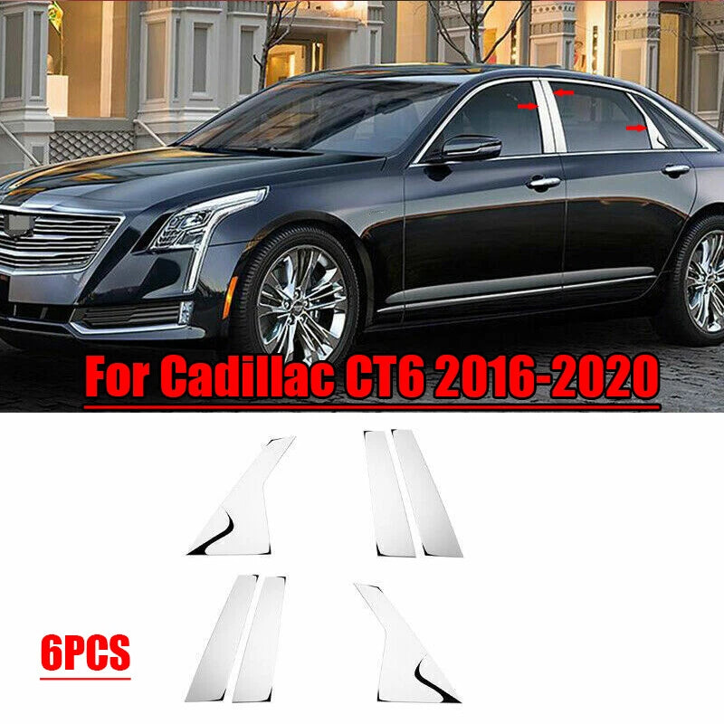 Chrome Steel Window Pillar Post Decor Cover Trim for Cadillac CT6 (2016–2020)