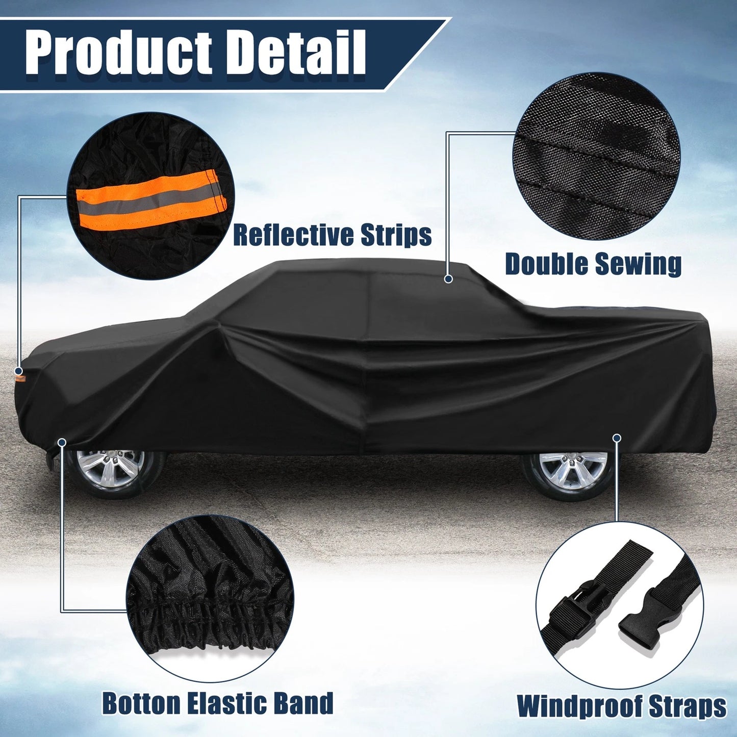 Pickup Truck Cover for Ford F150 Crew Cab 4 Door (2004-2021) Black Sun Rain