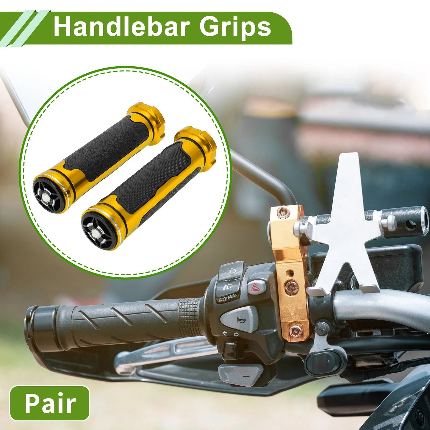 7/8" 22mm Hand Grips Rubber Gold Tone for Motorcycle