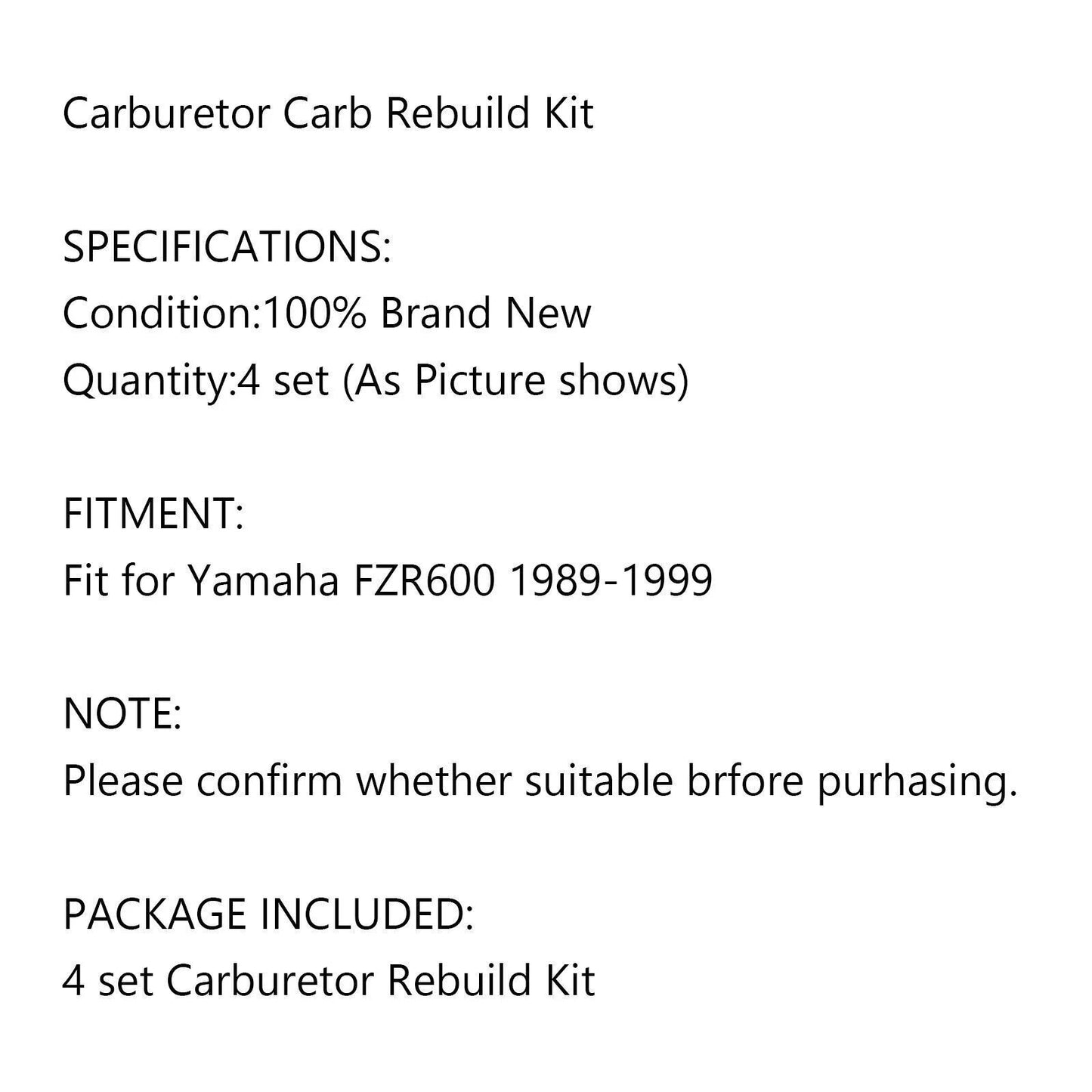 4 x Carburetor Repair Kits for Yamaha FZR 600 (1989-1999)