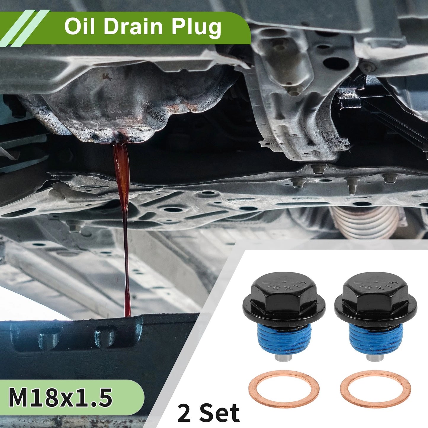 2 x Copper Oil Drain Plug M18x1.5 with Gasket for Car Motorcycle Black Blue