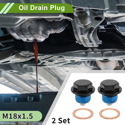 2 x Copper Oil Drain Plug M18x1.5 with Gasket for Car Motorcycle Black Blue